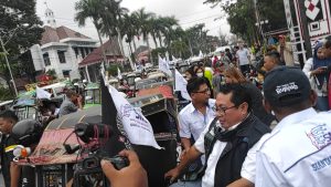 Ekspedisi Geopark Kaldera Toba SMSI Disambut Puluhan Becak BSA Siantar