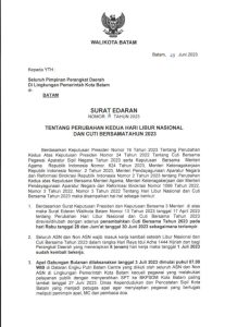 Rudi Terbitkan SE Libur Idul Adha: 28-30 Juni Libur, 3 Juli Pelayanan Kembali Dibuka