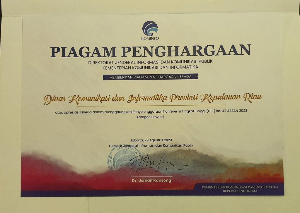 Diskominfo Kepri Raih Penghargaan Atas Perannya Mendukung KTT Ke-42 ASEAN