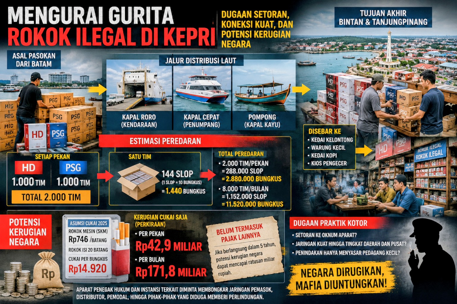 Mengurai Gurita Rokok Ilegal di Kepri: Dugaan Setoran, Koneksi Kuat, dan Potensi Kerugian Negara